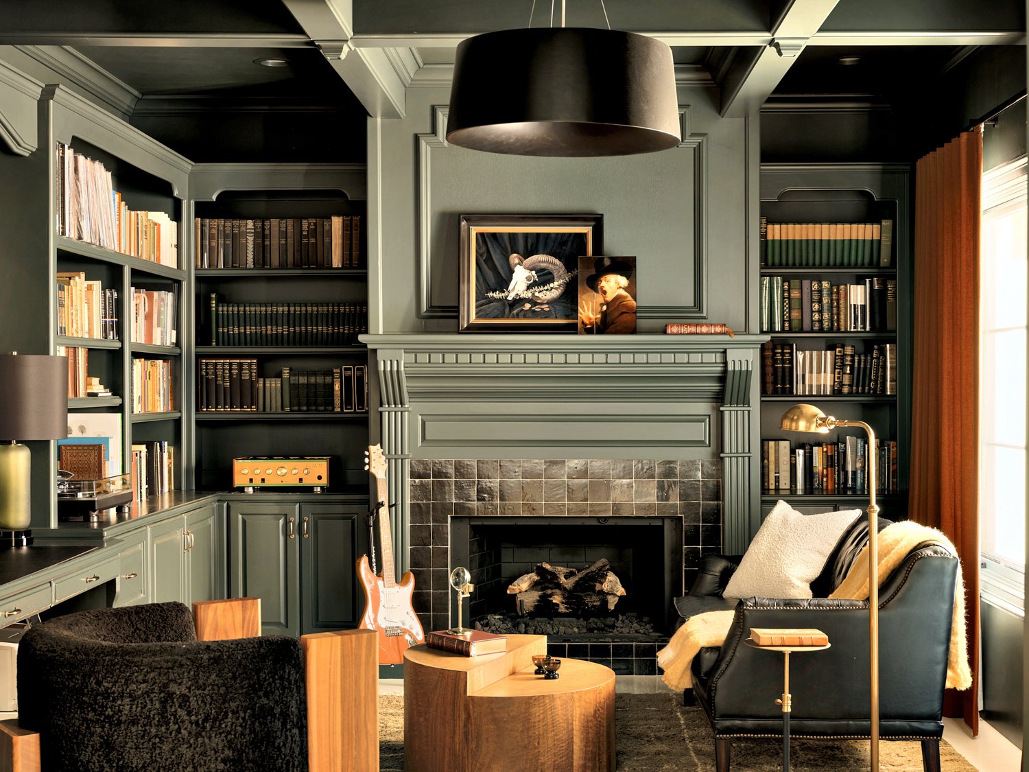 Must-See Jewel Box Living Room Secrets elegant millwork,grasscloth and herringbone floors